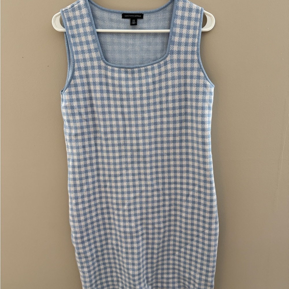 Saks Fifth Avenue Blue and White Gingham Midi Dress